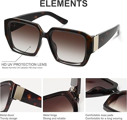 Oversized Square Sunglasses for Women Black Classic Square Sunglasses for Women Ladies Big Sun Glasses Vacation