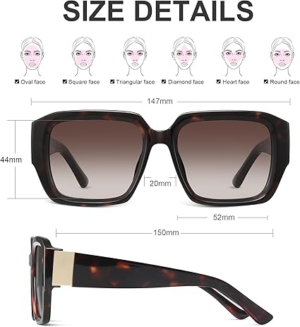 Oversized Square Sunglasses for Women Black Classic Square Sunglasses for Women Ladies Big Sun Glasses Vacation