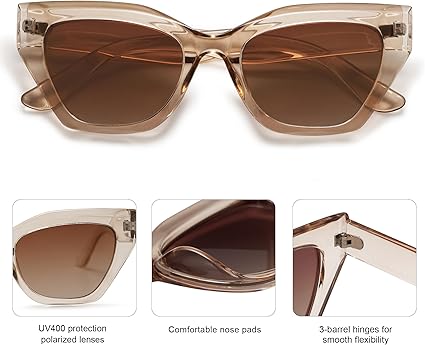 Square Cat Eye Polarized Sunglasses for Women Retro Classic Vintage Trendy Cateye Shades Sunnies Gafas
