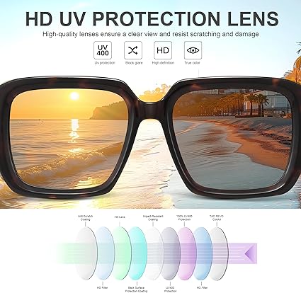 Oversized Square Sunglasses for Women Black Classic Square Sunglasses for Women Ladies Big Sun Glasses Vacation