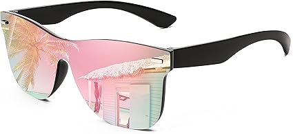 Womens Sunglasses Trendy Mirrored One Piece Lens Men Reflective Sun Glasses